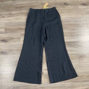 NEW OGL Move Women's Flared Pants Linen Blend Mid Rise Relaxed Office L Blue